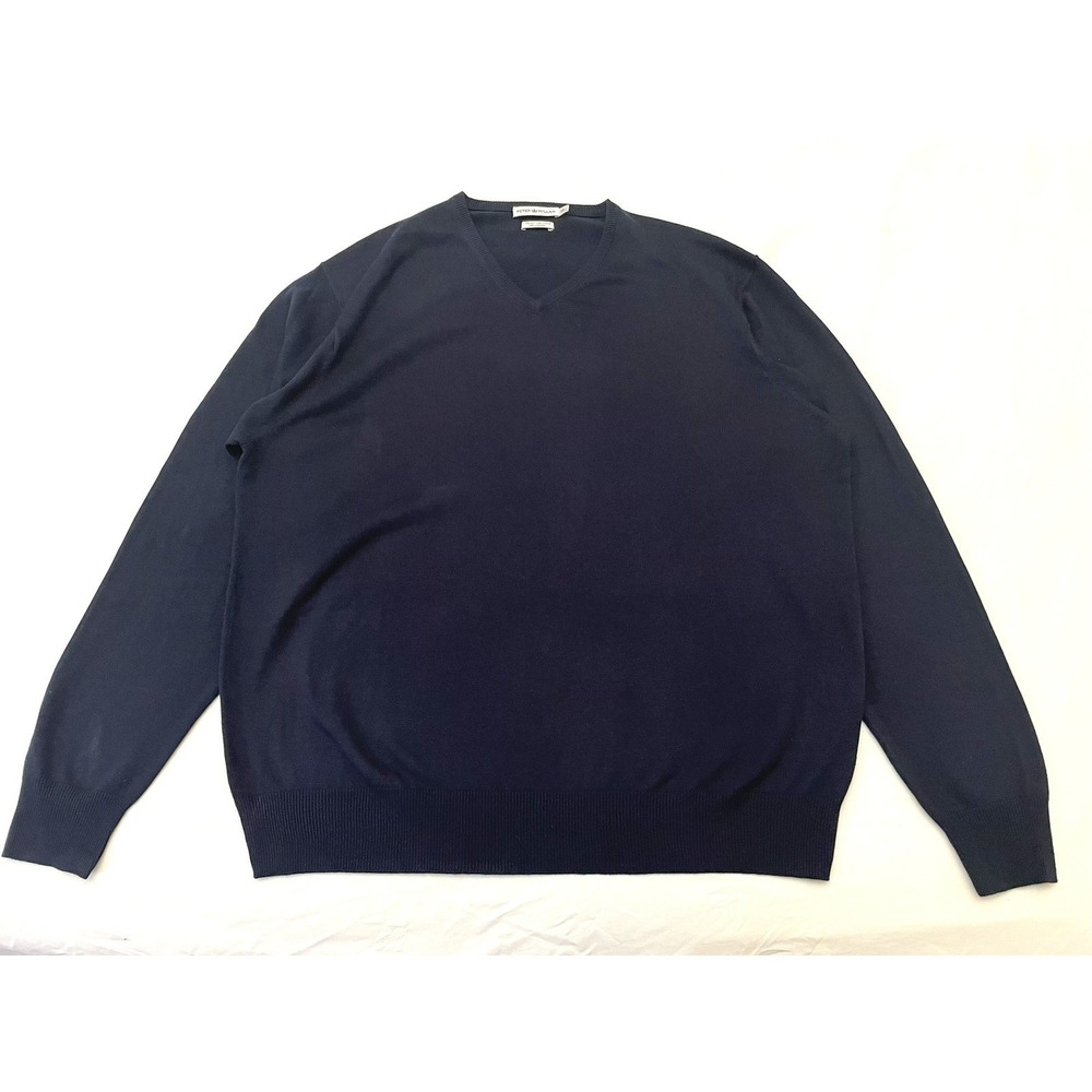 Peter Millar Silk Cashmere V-Neck Sweater Men's XXL Navy Blue Golf Pullover